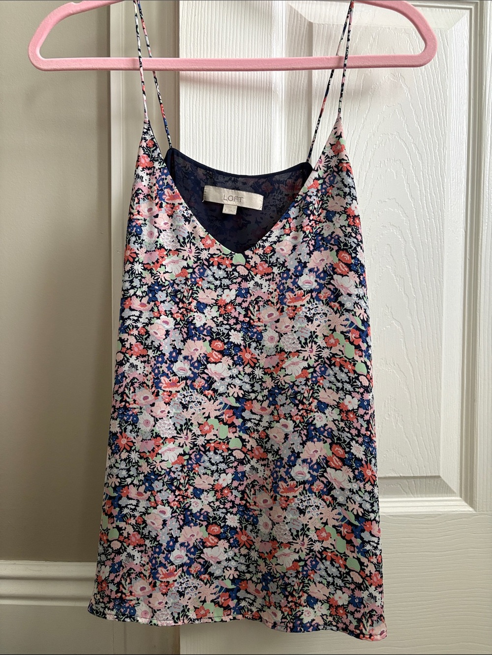 LOFT Floral Spaghetti-Strap Cami in Pink, Navy & Coral